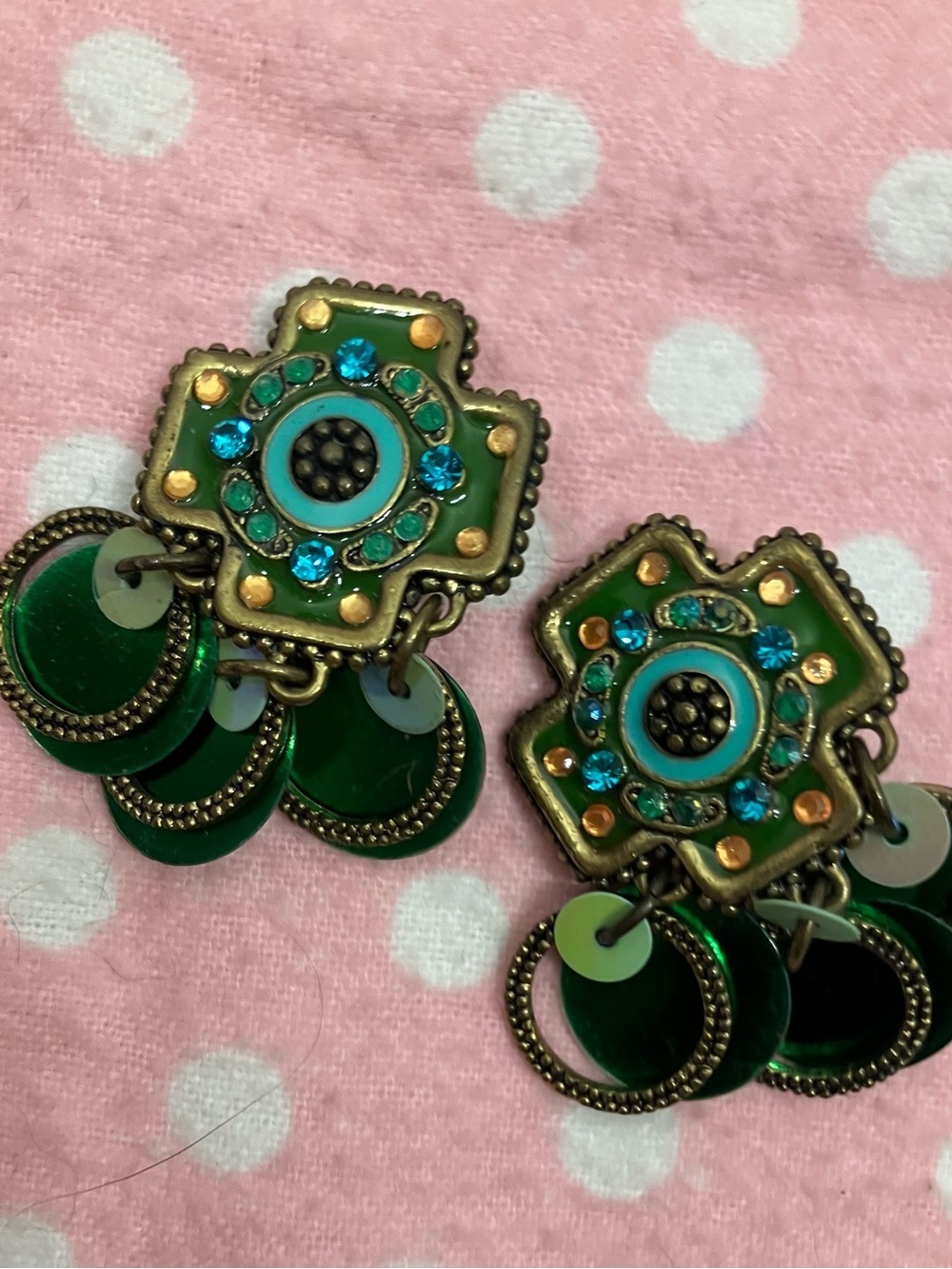 Vintage Kirks Folly Green Gypsy Clip-on Earrings.